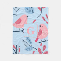 Cute pink bird on light blue personalised children