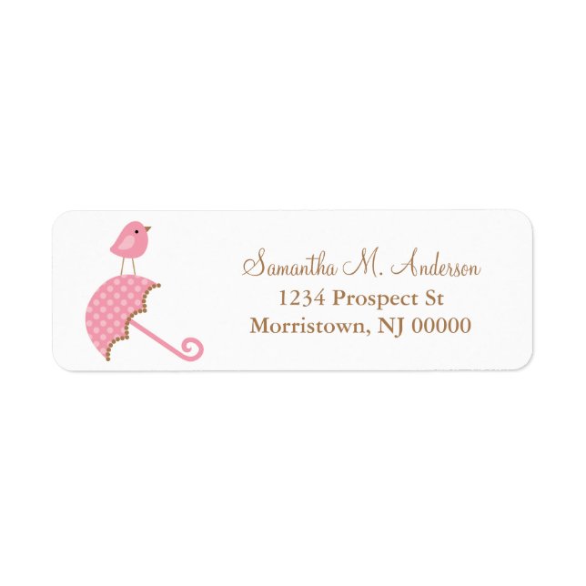 Cute Pink Bird Return Address Label (Front)