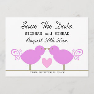 Cute Pink Birds Lesbian Wedding Save The Date