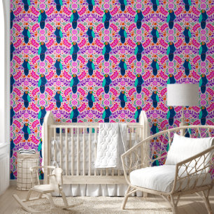 Cute Pink Birds Pattern Kids Nursery Room Wallpaper