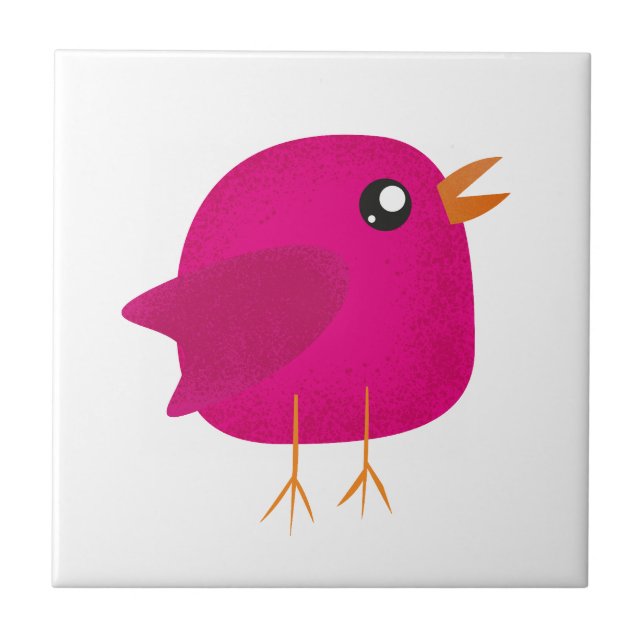Cute Pink Birdy Illustration Ceramic Tile (Front)