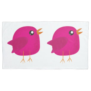 Cute Pink Birdy Illustration Pillowcase