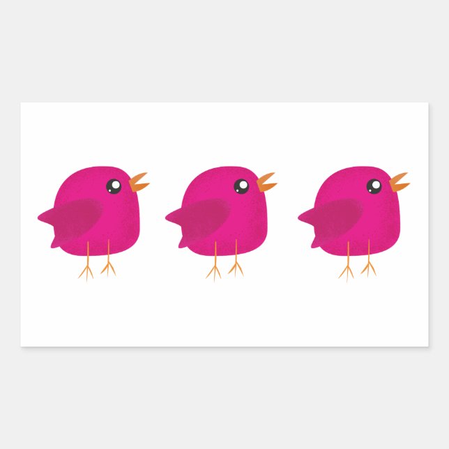 Cute Pink Birdy Illustration Rectangular Sticker (Front)