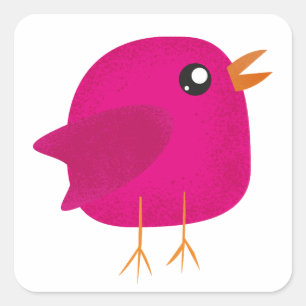 Cute Pink Birdy Illustration Square Sticker
