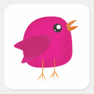 Cute Pink Birdy Illustration Square Sticker