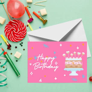 Cute Pink Birthday Cake Card