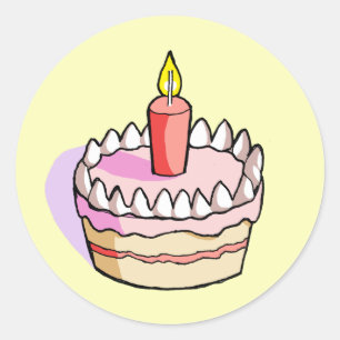 Cute Pink Birthday Cake Drawing Round Stickers