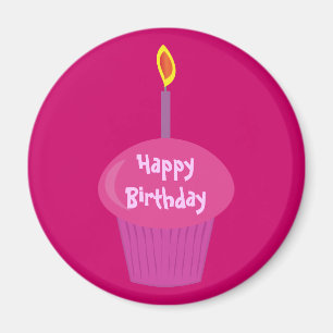 Cute Pink Birthday Cupcake & Candle Custom Magnet