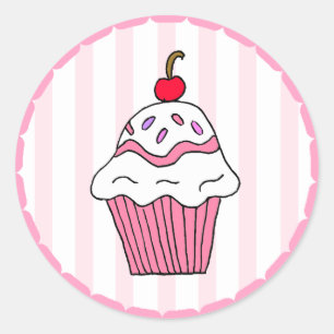 Cute Pink Birthday Cupcake Classic Round Sticker