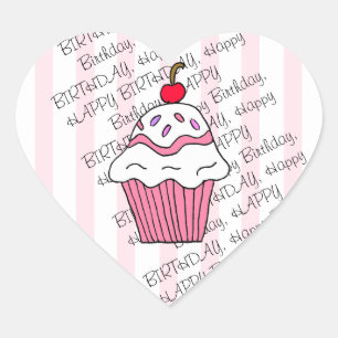 Cute Pink Birthday Cupcake Heart Sticker