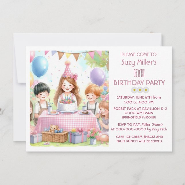 Cute Pink Birthday Girl Party  Invitation (Front)