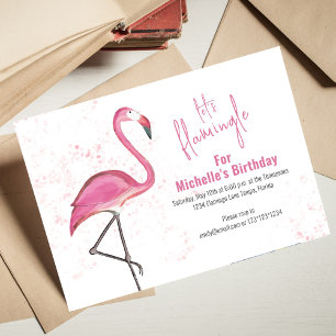 Cute Pink Birthday Party Let's Flamingle  Invitation