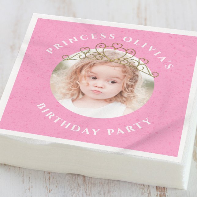 Cute Pink Birthday Photo Princess Custom Napkin (Creator Uploaded)