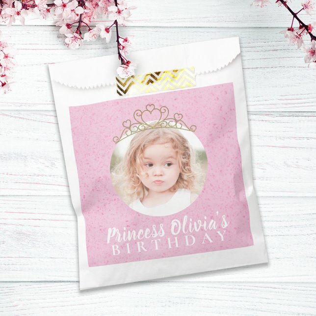 Cute Pink Birthday Simple Photo Princess Tiara  Favour Bag (Creator Uploaded)
