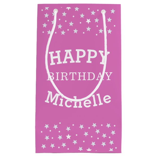 Cute Pink Birthday Star Pattern Girly Small Gift Bag (Front)