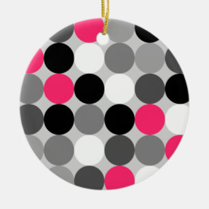 Cute pink black and white dots vector pattern ceramic tree decoration