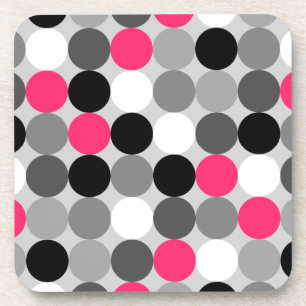 Cute pink black and white dots vector pattern coaster