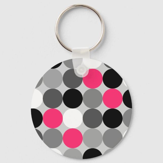 Cute pink black and white dots vector pattern key ring (Front)