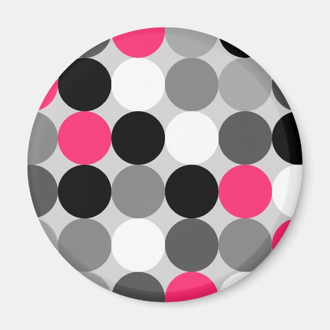 Cute pink black and white dots vector pattern magnet (Front)