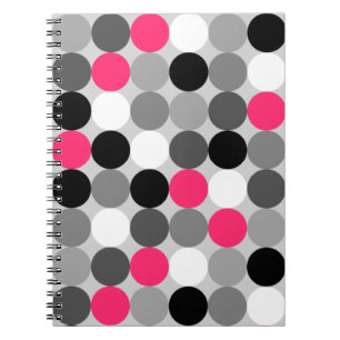 Cute pink black and white dots vector pattern notebook