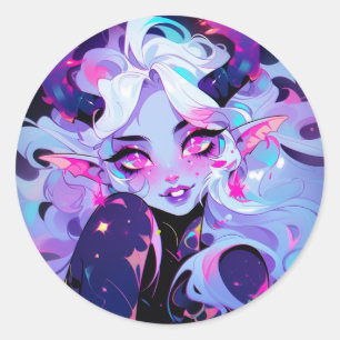 Cute Pink, Black, and White Koakuma Little Devil Classic Round Sticker