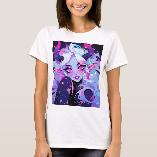 Cute Pink, Black, and White Koakuma Little Devil T-Shirt (Front)