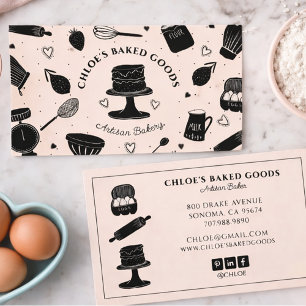 Cute Pink Black Baking Utensils Bakery Business Card
