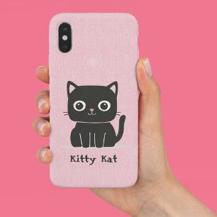 Cute Pink & Black Cat iPhone 15 Case