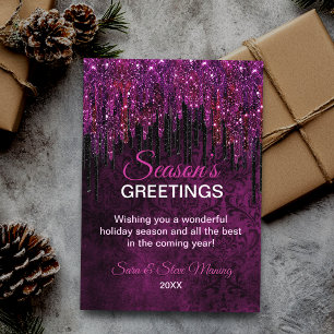 Cute Pink black Drips Christmas new year greeting Card