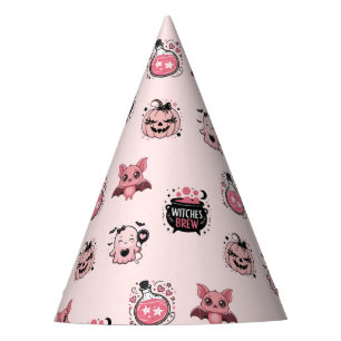 Cute Pink & Black Ghosts Halloween Party Hat