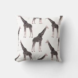 Cute Pink & Black Giraffe Animal White Design Cushion