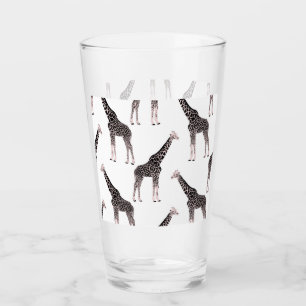 Cute Pink & Black Giraffe Animal White Design Glass
