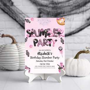 Cute Pink Black Halloween Slumber Party  Invitation