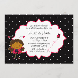 Cute pink black ladybug birthday party invitation
