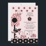 Cute Pink & Black Ladybugs Birthday Invitation<br><div class="desc">Start your party off right with our cute Ladybug Birthday Invitation featuring the cutest little pink & black ladybugs with a big pink polka dotted flower. Just personalise with your information and you're all set to go! Matching items including birthday postage stamps, favour stickers, thank you cards & thank you...</div>
