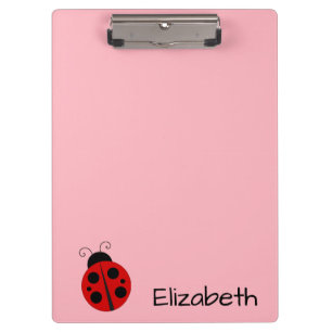 Cute Pink & Black Name Text with Ladybug Clipboard