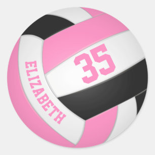 cute pink black personalized volleyball classic round sticker
