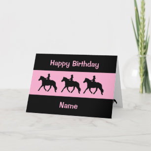Cute Pink Black Pony Trotting Silhouette Birthday Card