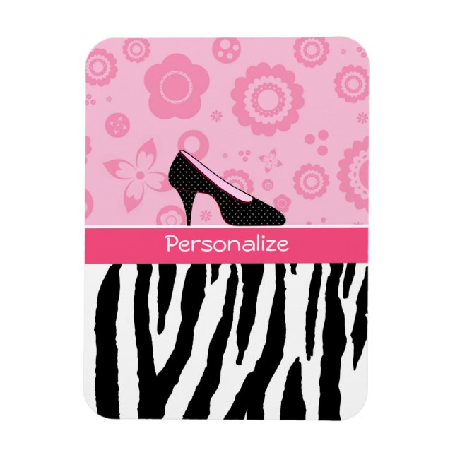 Cute Pink Black Shoes Trendy Zebra Print With Name Magnet (Vertical)