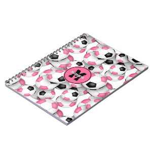 cute pink black soccer balls monogrammed notebook