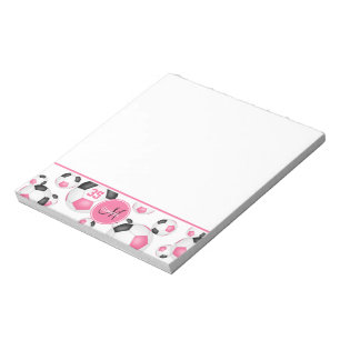 cute pink black soccer balls sports pattern notepad