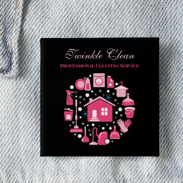 Cute Pink Black Supplies Cleaning Service Business 15 Cm Square Badge (Creator Uploaded)