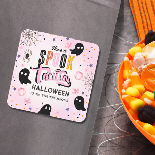 Cute Pink Black Sweet Spooky Halloween Ghost  Square Sticker