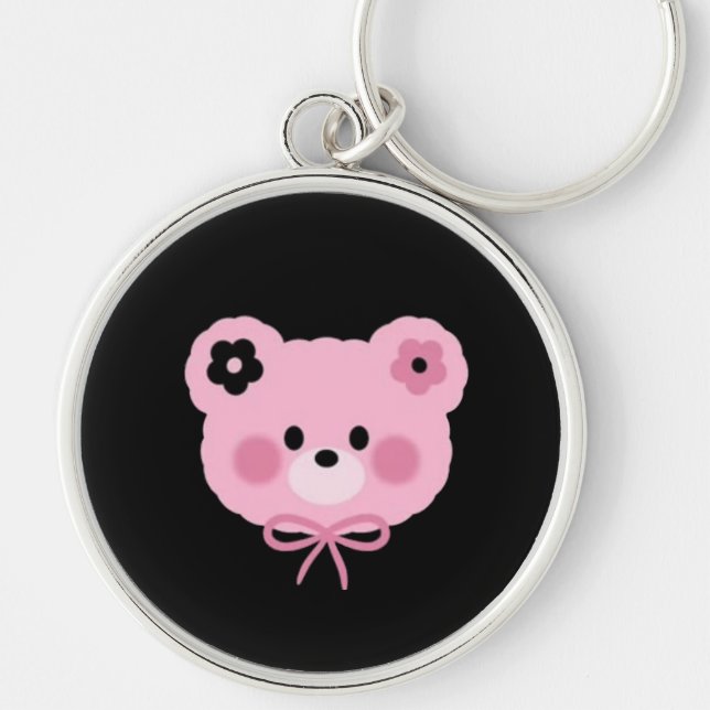 Cute Pink & Black Teddy Bear Keychain (Front)