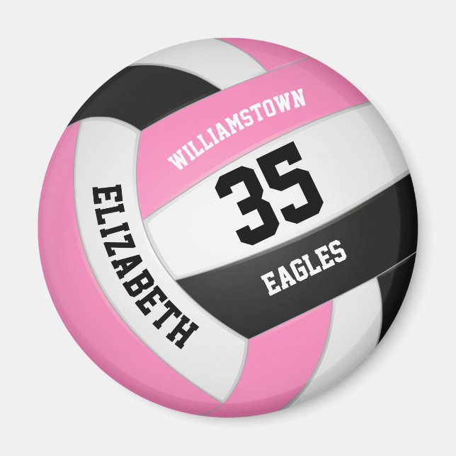 cute pink black volleyball team name girls magnet (Front)