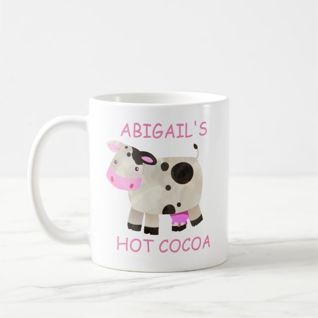 Cute Pink Black White Cow Hot Cocoa Coffee Mug (Left)