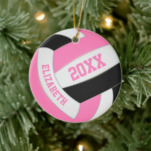 cute pink black white girly volleyball ceramic ornament
