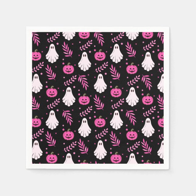 Cute Pink Black White Halloween Party Napkin (Front)