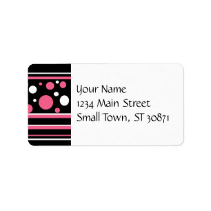 Cute Pink Black White Stripes Polka Dots Pattern Label