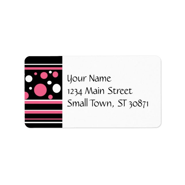 Cute Pink Black White Stripes Polka Dots Pattern Label (Front)